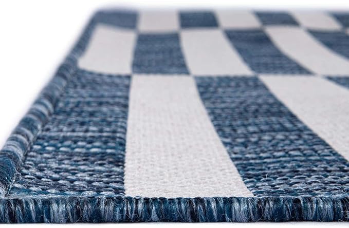 Unique Loom Outdoor Striped Collection Area Rug - Striped (7' 10" x 10' Rectangle Blue/Ivory)