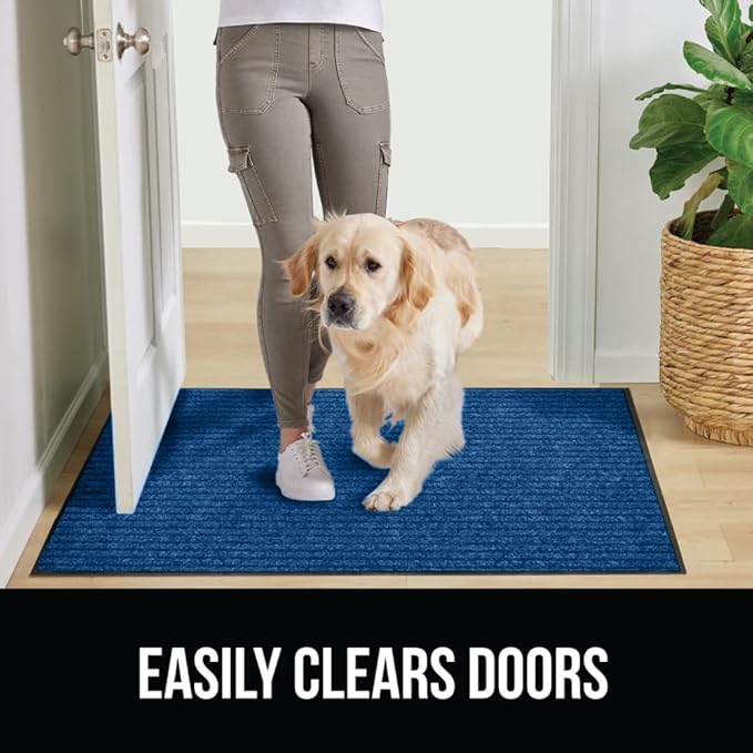 GORILLA GRIP Waterproof Traffic Guard Door Mat, 2 Pack Heavy Duty Entryway Mats, Strong Rubber Back Commercial Utility Rugs for Office Hallway, Garage Floor and Home, Low Profile Carpet, 29x17, Blue