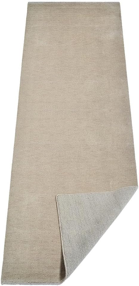 Rugsotic Carpets Hand Knotted Loom Wool ECO-Friendly Area Rugs - 2'8''x10', Runner, Beige Color, Solid Plain Design, High Pile Handmade Anti Skid Area Rugs for Living Room, Bed Room (L00111)