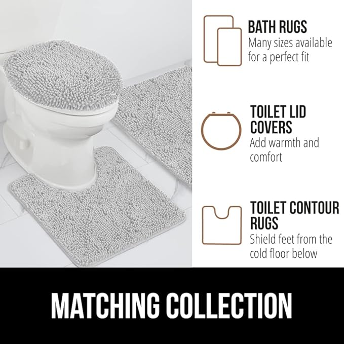 GORILLA GRIP Bath Rug Mat 70x24, Soft Absorbent Chenille, Quick Dry Microfiber Mats, Rubber Backing Washable Shower Floor Rugs, Bathmat Runner, US Designed Bathroom Home Decor Accessories Light Gray