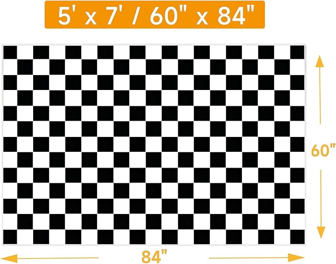 Checkered Rug 5x7 Large Washable Black and White Checkered Rug Modern Ultra Soft and Low-Pile Non-Slip Bedroom Carpet for Dining Room Living Room Home Decor (Black and White, 5x7ft)