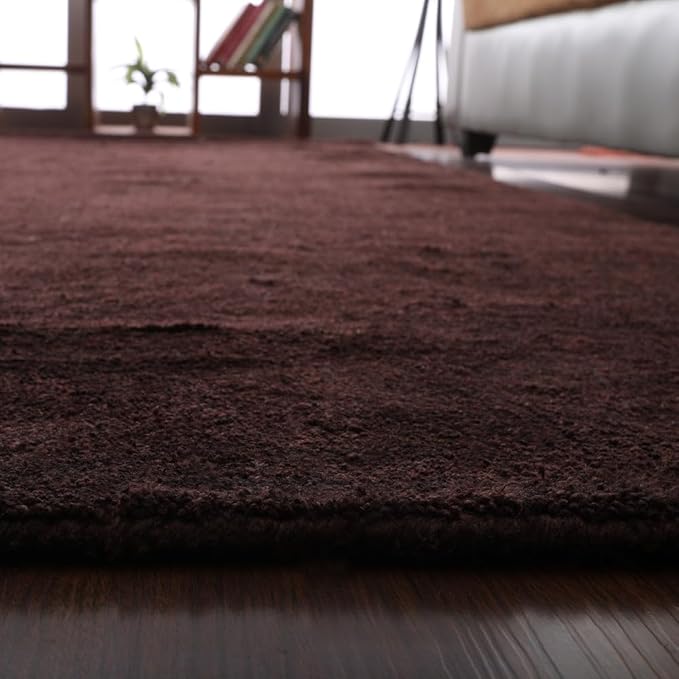 Hand Knotted Loom Wool ECO-Friendly Area Rugs - 6'7''x9'10'', Rectangle, Brown Color, Solid Plain Design, High Pile Thick Handmade Anti Skid Rugs for Living Room (L00111)
