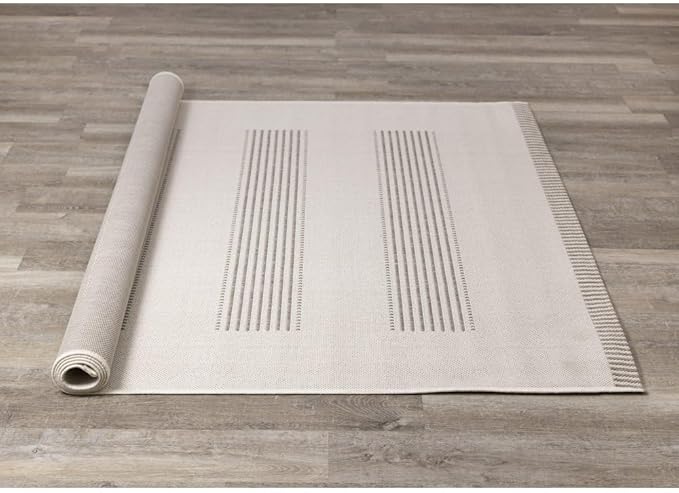 Beige Carpet for Bedroom with Striped Design, 5x7 Washable Boho Rug for Living Room or Versatile Accent to Refresh Any Room Décor