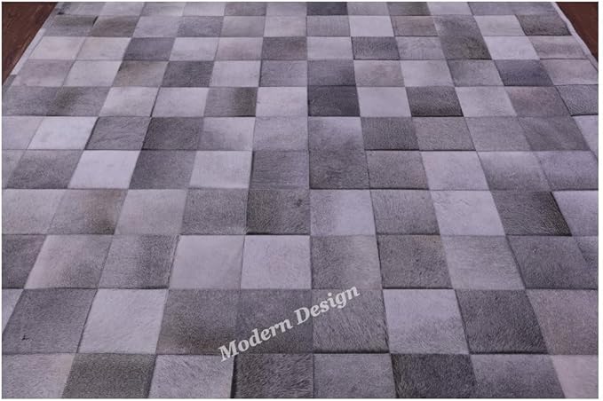 Modern Design Premium Cowhide Leather Carpet with Chevron Pattern, Area Rug (Grey, 12x15)