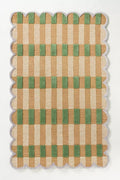 Handmade Scalloped Wool Area Rug - Modern Geometric Pattern, Green-Beige Stripes, Checkered Chevron Design - Soft, Durable Thick Carpet for Living Room, Bedroom (Green, 6' x 9')