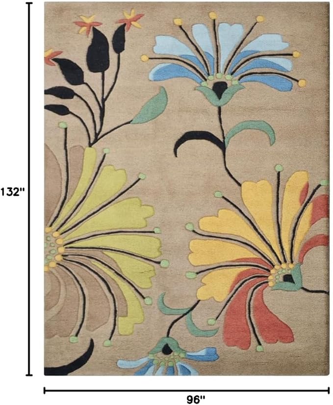 Rugsotic Carpets Hand Tufted Wool ECO-Friendly Area Rugs - 8'x11', Rectangle Shape, Camel, Floral Modern Design, High Pile Thick Handmade Anti Skid Area Rugs for Living Room, Bed Room (K00219)
