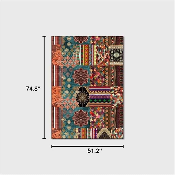 Vintage Boho Area Rugs Multicolor Ethnic Style Geometric Splicing Carpets Bedroom Living Room Kitchen Floor Mats Indoor Outdoor Non-Shedding Runner Rug Home Décor Carpet 4.2' X 6.2'