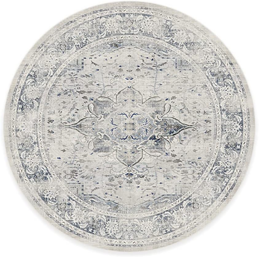 RUGGABLE Washable Vintage Area Rug – Sarrah Blue Quartz 6 ft Round, Stain-Resistant, Non-Slip – Medium Machine Washable Rugs for Living Room, Bedroom, Hallway, Entryway & Office–with Cushioned Pad