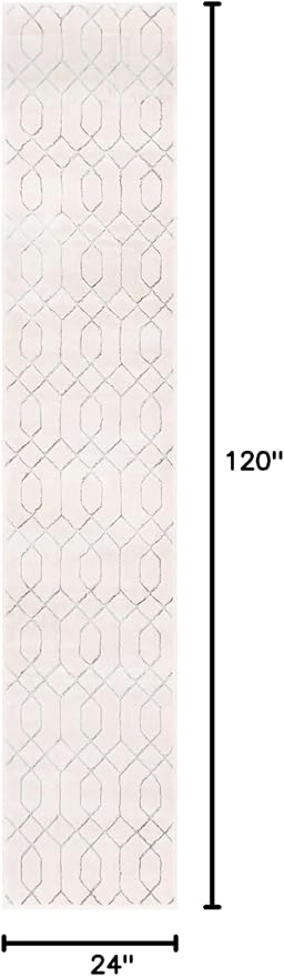 Unique Loom Marilyn Monroe Glam Collection Area Rug - Trellis (2' x 10' Runner, White Silver/ Silver)