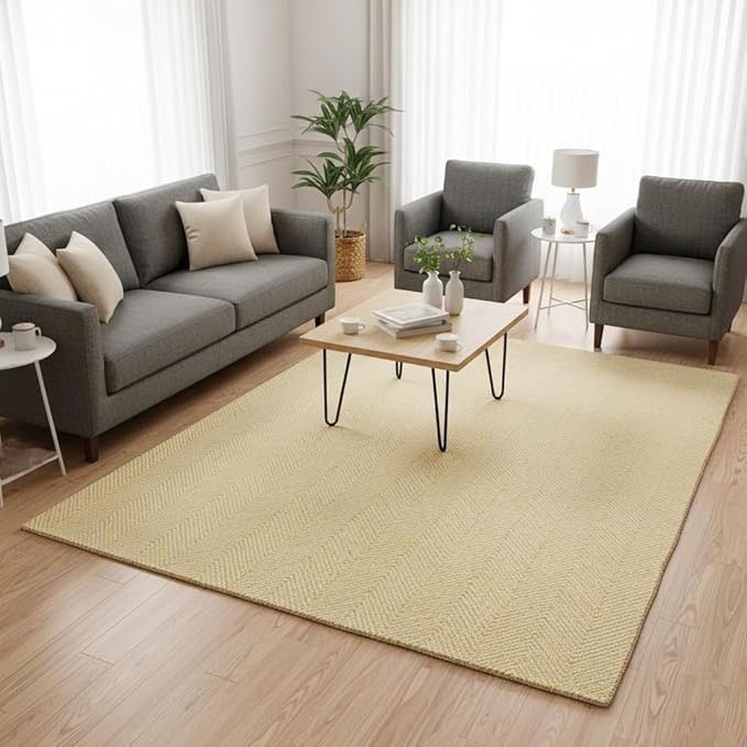 Modern Herringbone Chevron Collection Handcrafted Wool Area Rug - Durable, Zigzag Pattern, for High Traffic, Contemporary Design for Living Room, Bedroom, Dining Room Decor (Butter Yellow, 10' x 10')