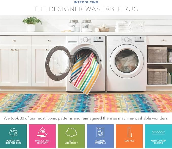 Dash & Albert Ellington Stripe Grey Machine Washable Rug, 5 X 8 Feet, Grey Stripe Pattern