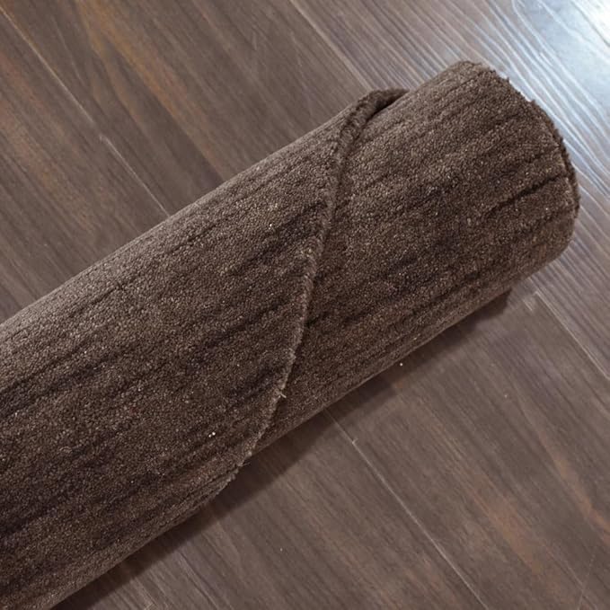 Hand Knotted Loom Wool ECO-Friendly Area Rugs - 8'x8', Octagon, Brown Color, Solid Plain Design, High Pile Thick Handmade Anti Skid Area Rugs for Living Room, Bed Room (L00111)