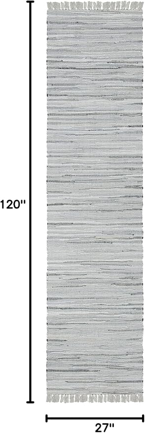 SAFAVIEH Rag Rug Collection Runner Rug - 2'3" x 10', Grey, Handmade Boho Stripe Cotton, Ideal for High Traffic Areas in Living Room, Bedroom (RAR121A)