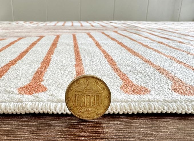 GLN Rugs Contemporary Collection - Machine Washable Area Rug, Contemporary Washable, Non Slip, Low Pile Chenille Rug, Living Room, Bedroom, Kitchen Rug (6' x 9' Orange Beige)