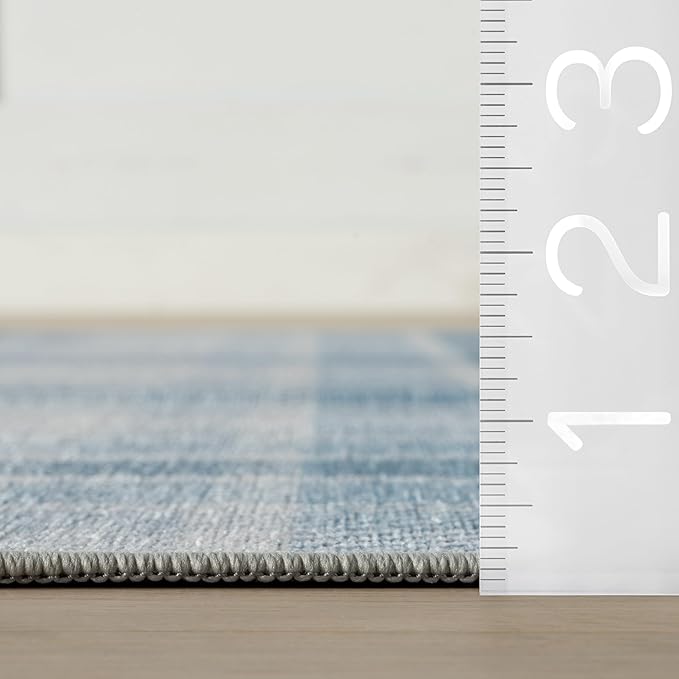 Dash & Albert Andri Plaid Blue Machine Washable Rug, 9.5 X 13.5 Feet, Blue/White Plaid Pattern