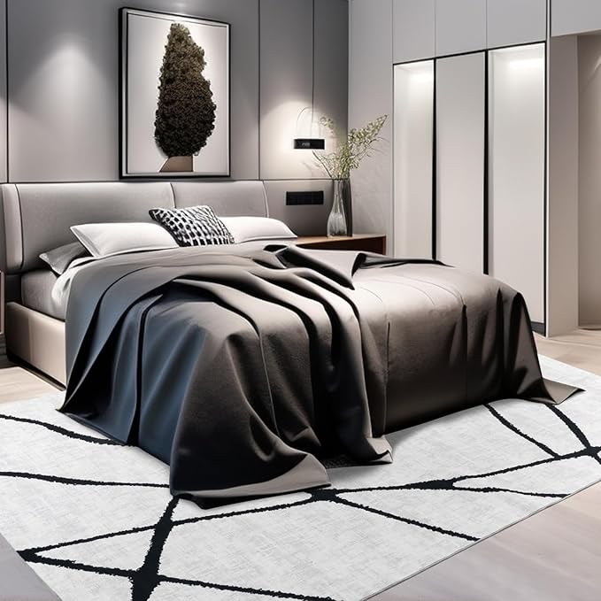 YIHOUSE 5x7 Washable Living Room Rug - Modern Abstract Black and White Area Rug Non-Slip for Bedroom Home Office (Geometric, 5'x7'ft)