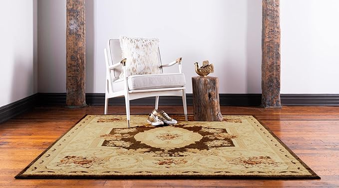 Rugs.com Chateau Collection Rug – 7' 10 Square Brown Medium Rug Perfect for Living Rooms, Kitchens, Entryways