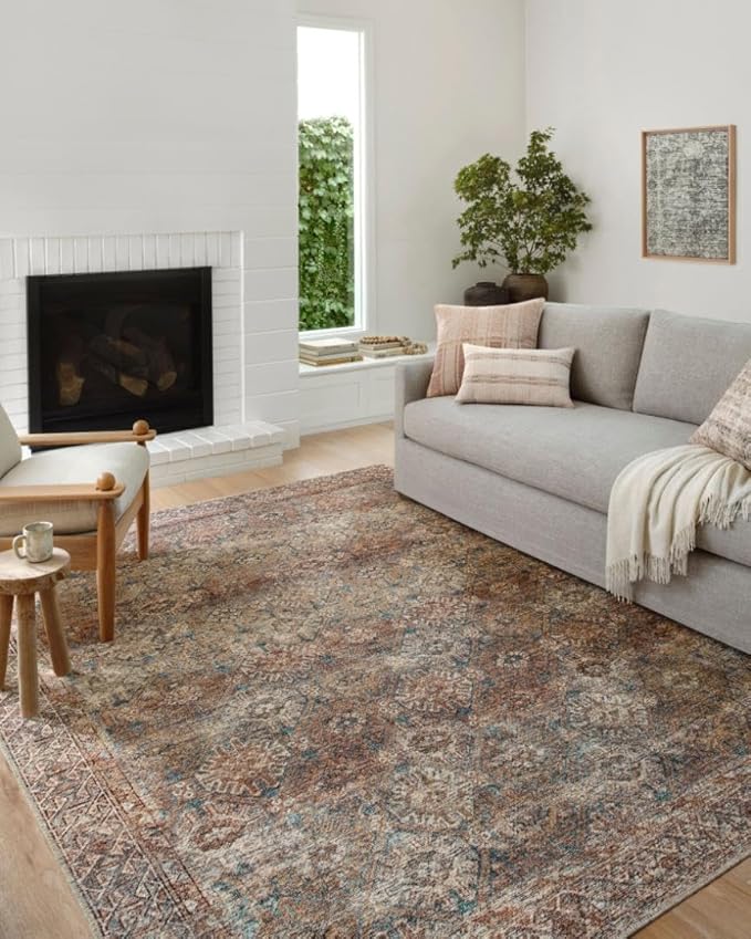 Loloi Amber Lewis Billie Collection BIL-04 Aqua/Rust 8'-6" x 11'-6", 0.19" Thick Area Rug