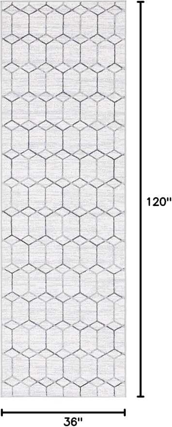 Rugs.com Lattice Trellis Collection Rug – 10 Ft Runner White Low-Pile Rug Perfect for Hallways, Entryways