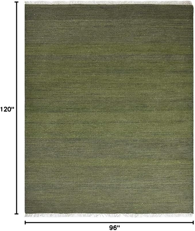 Rugsotic Carpets Hand Woven Flat Weave Kilim Wool ECO-Friendly Area Rugs - 8'x10', Rectangle Shape, Olive Color, Solid Plain Design, Low Pile Handmade Area Rugs for Living Room, Bed Room (D00111)