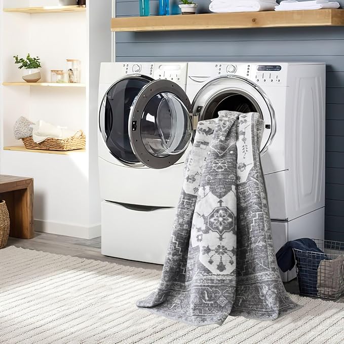 vivorug Grey Runner Rug 2x10 Machine Washable Rug with Non-Slip Backing, Ideal for Kitchen Hallway Entryway Laundry Room - Vintage Floral, Durable, Easy Clean, Low Pile Carpet Runner