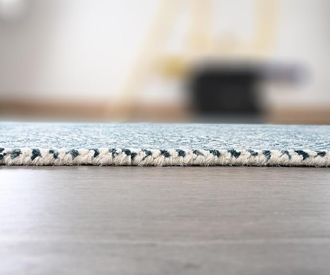 Modern Herringbone Chevron Collection Handcrafted Wool Area Rug - Durable, Zigzag Pattern, for High Traffic, Contemporary Design for Living Room, Bedroom, Dining Room Decor (Denim Blue, 10' x 10')