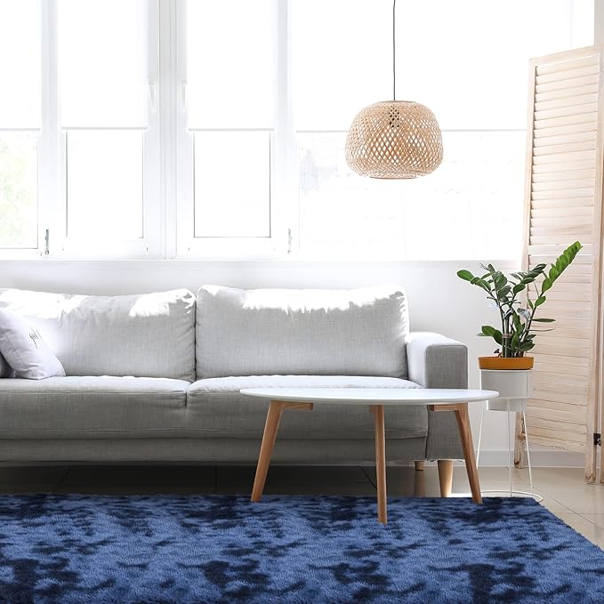 duduta 6x9 ft Navy Blue Rectangle Fluffy Rug, Tie-Dyed Shag Fuzzy Plush Rectangle Carpet for Bedroom Nursery Living Room Home Decor