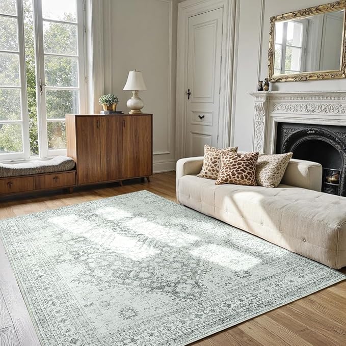 Washable Rug 9x12,Boho Vintage Oriental Washable Rugs,Collapsible Area Rug for Bedroom, Entryway, Kitchen, Bathroom