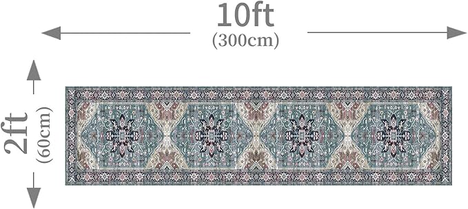 Enkor Runner Rugs for Hallway, 2x10 Washable Soft Boho Non Slip Floor Rugs for Kitchen, Modern Mat for Living Room Bedroom Entryway Purple & Green