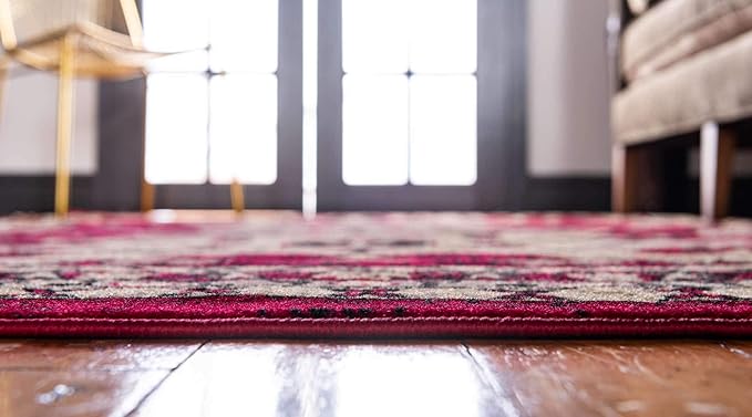 Unique Loom Taftan Collection Border Geometric Tribal Inspired Design Area Rug, 5 ft x 8 ft, Red/Gold