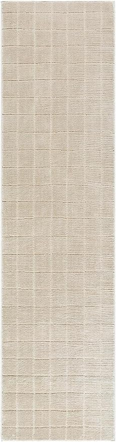 Livabliss x Our PNW Home Cascade Minimalist Grid Area Rug, 2'7" x 12', Light Beige