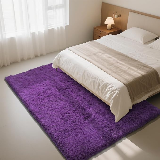 Purple Fluffy Rug Shaggy Area Rug, 6x9 Area Rugs for Girls Bedroom, Big Soft Shaggy Bedside Non-Slip Plush Dorm Nursery Kids Carpet Home Decor Aesthetic