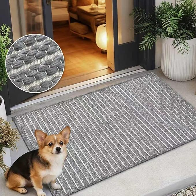 Grey Bathroom Rugs,24"x36"Non Slip Braided Vintage Bath Mat for Bathroom Floor Washable Boho Luxury Bath Rug for Tub Soft Absorbent Shower Sink Mat