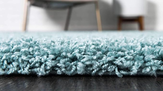 Unique Loom Solid Shag Collection Area Rug (10' x 13' 1" Rectangle Light Slate Blue)