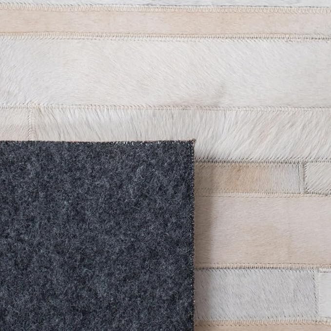 Cowhide Leather Carpets for Living Room 8x10 Natural Leather Area Rug Modern Stripes Style Floor Carpet for Home Decor | Superior Indoor Area Rug, Washable Rug White