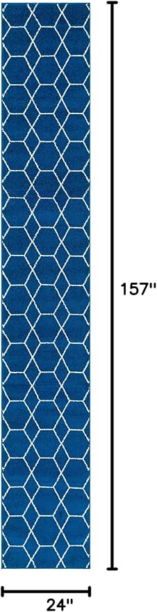 Unique Loom Trellis Frieze Collection Area Rug - Geometric (2' x 13' 1" Runner Navy Blue/Ivory)