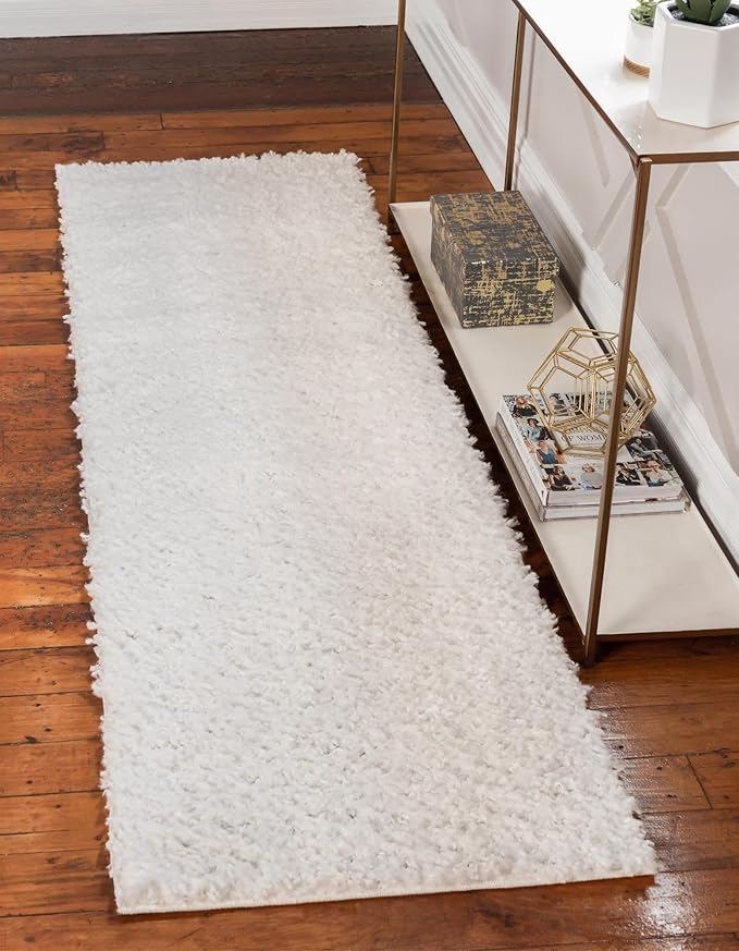 Unique Loom Davos Shag Collection Area Rug - Solid (2' 7" x 20' Runner, White/ Ivory)