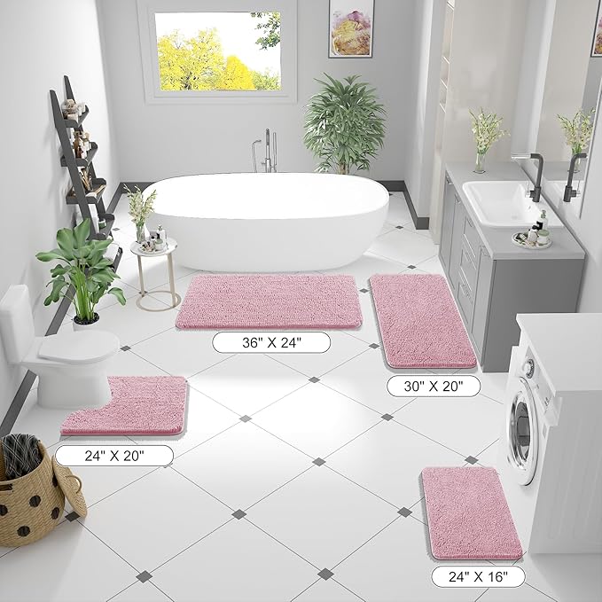 OLANLY Bathroom Rugs 70x24, Extra Soft Absorbent Chenille Bath Rugs, Rubber Backing Quick Dry, Machine Washable Bath Mats for Bathroom Floor, Tub and Shower, Home Decor Accessories, Dusty Rose