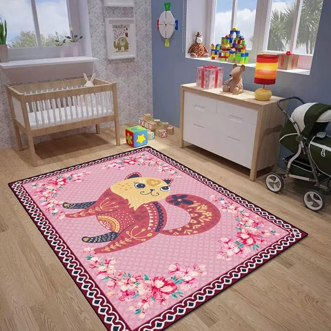 Cartoon Animal Pattern Area Rug Cute Cat Luxury Floral Decor for Carpet Farmhouse Bedroom Living Room Rugs Bathroom Kitchen Runner Mat Indoor Outdoor Non Slip Doormat 2' X 5'