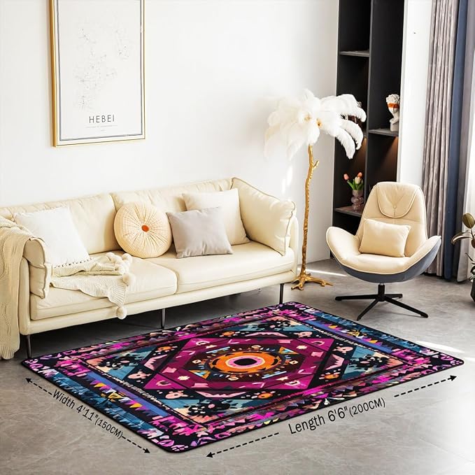 Bohemian Style 5x7 Area Rug Watercolor Living Room Rug | Victorian Decor Antique Rugs for Bedroom, Boho Floral Baroque Carpet Indoor Floor Mat