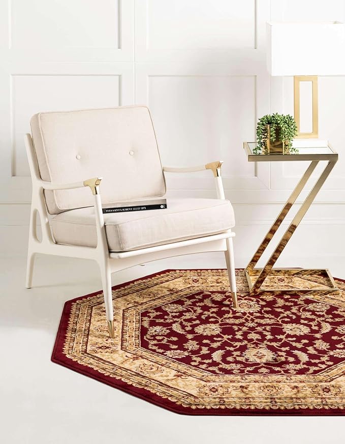 Unique Loom Voyage Collection Traditional Oriental Classic Intricate Design Area Rug (5' 0 x 5' 0 Octagonal, Red/Gold)