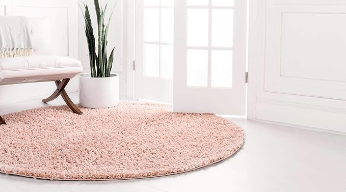Unique Loom Davos Shag Collection Area Rug - Solid (6' 7" Round, Dusty Rose)