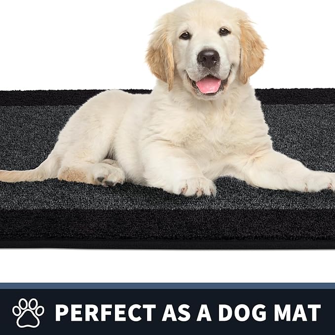 PURRUGS Dirt Trapper Door Mat 32" x 48", Non-Slip/Skid Machine Washable Entryway Rug, Shoes Scraper, Throw Rug, Super Absorbent Area Rug for Muddy Wet Shoes and Paws, Bluish Grey & Charcoal