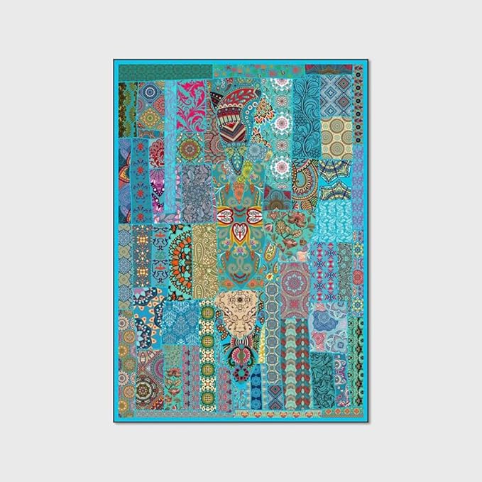 Vintage Boho Area Rugs Multicolor Ethnic Style Geometric Splicing Carpets Bedroom Living Room Kitchen Floor Mats Indoor Outdoor Non-Shedding Runner Rug Home Décor Carpet 3.2' X 5.2'