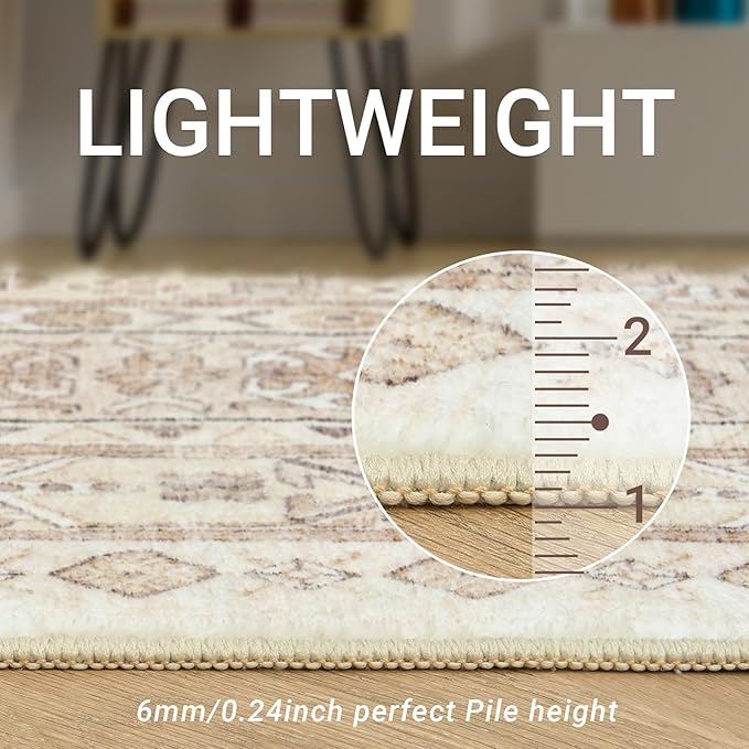 zesthome 2x3 Entryway Rug, Soft Washable Rugs, Non Slip Area Rug, Stain Resistant Low Pile Rugs for Bedroom, Vintage Rug for Door Mat, Kitchen (Cream/Beige,2'x3')