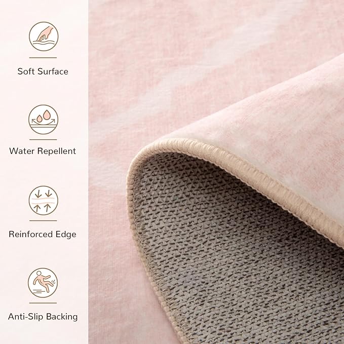 Area Rug 5x7 Rug Machine Washable Non-Slip Low Pile Print Pattern Western Rug for Living Room Bedroom Entryway Tribal Series -Light Pink/Cream