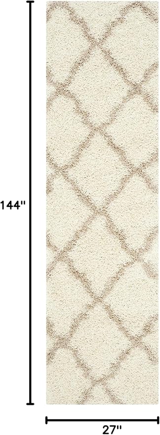 SAFAVIEH Dallas Shag Collection Runner Rug - 2'3" x 12', Ivory & Beige, Trellis Design, Non-Shedding & Easy Care, 1.5-inch Thick Ideal for High Traffic Areas in Living Room, Bedroom (SGD257B)