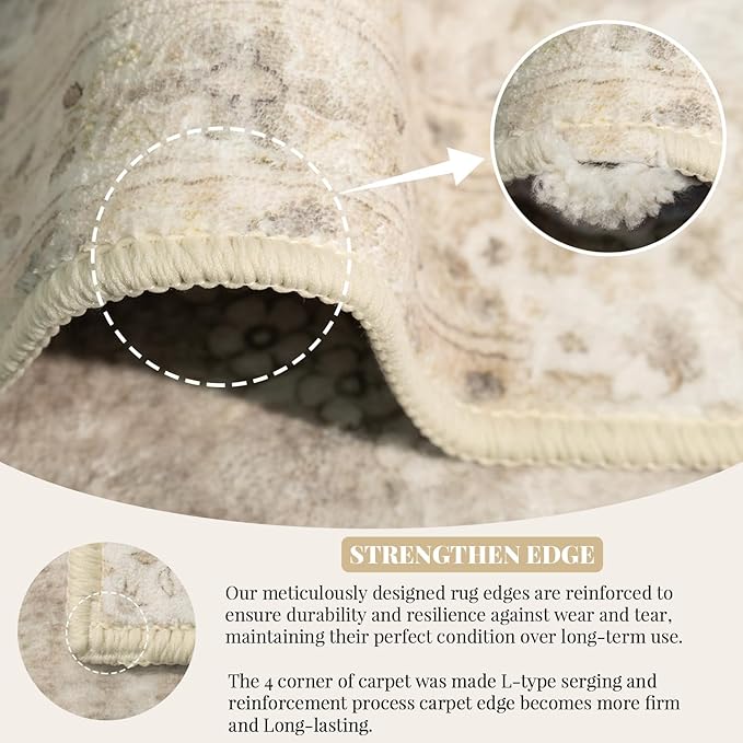 MUJOO Hallway Runner Rug 2'x8' Beige,Long Boho Rug Runners Washable Non Slip Carpet for Entryway Kitchen Bathroom Bedside,Vintage Bohemian Distressed Farmhouse Non Slip Carpet,Floral