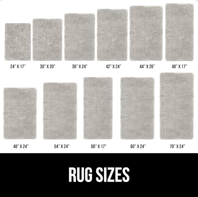 GORILLA GRIP Bath Rug Mat 42x24, Soft Absorbent Chenille, Quick Dry Microfiber Mats, Rubber Backing Washable Shower Floor Rugs, Bathmat Runner, US Designed Bathroom Home Decor Accessories Light Gray