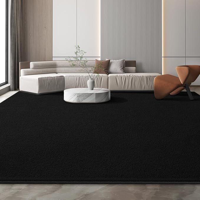 Large Modern Area Rugs for Living Room Bedroom, 5x8 Feet Black Ultra Soft Solid Thickened Memory Foam Indoor Minimalist Carpets, Non-Slip Comfy Rugs for Boys Girls Nursery Kids Room Home Décor